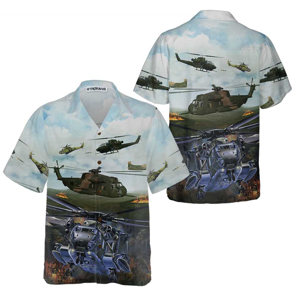 Green Giant Helicopter Hawaiian Shirt, Helicopter Shirt For Men, Hawaiian Shirt With Helicopter
