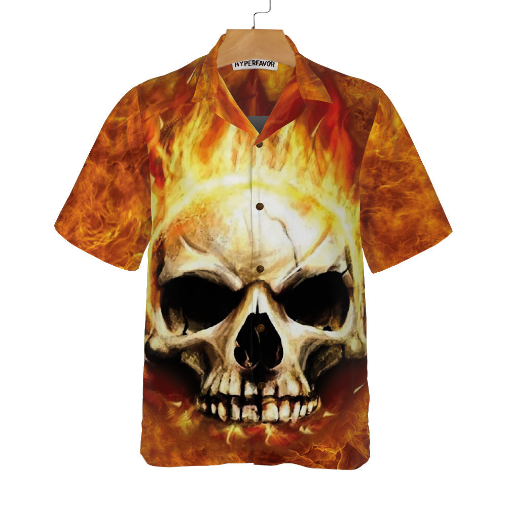 Red Skull Smoke Hawaiian Shirt, Cool Flame Skull Shirt For Men And Women