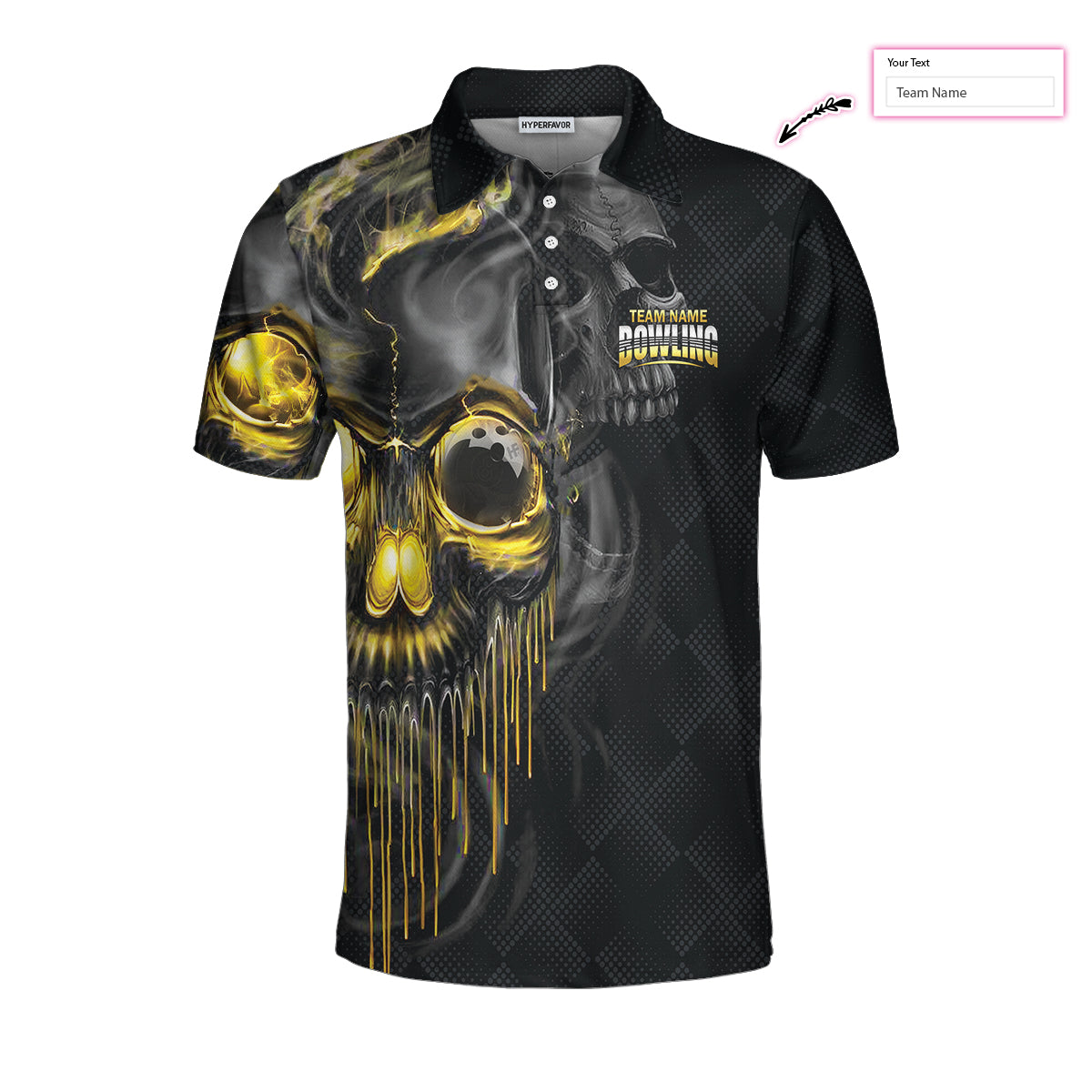 Shut Up And Bowl Golden Skull Custom Polo Shirt, Black Skull Bowling Shirt With Sayings, Personalized Bowling Gift
