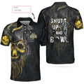 Shut Up And Bowl Golden Skull Custom Polo Shirt, Black Skull Bowling Shirt With Sayings, Personalized Bowling Gift