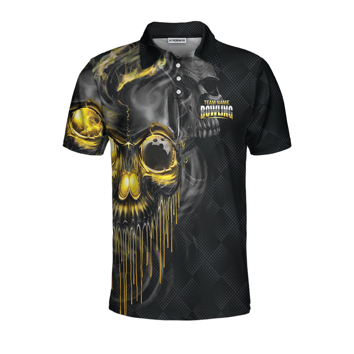 Shut Up And Bowl Golden Skull Custom Polo Shirt, Black Skull Bowling Shirt With Sayings, Personalized Bowling Gift