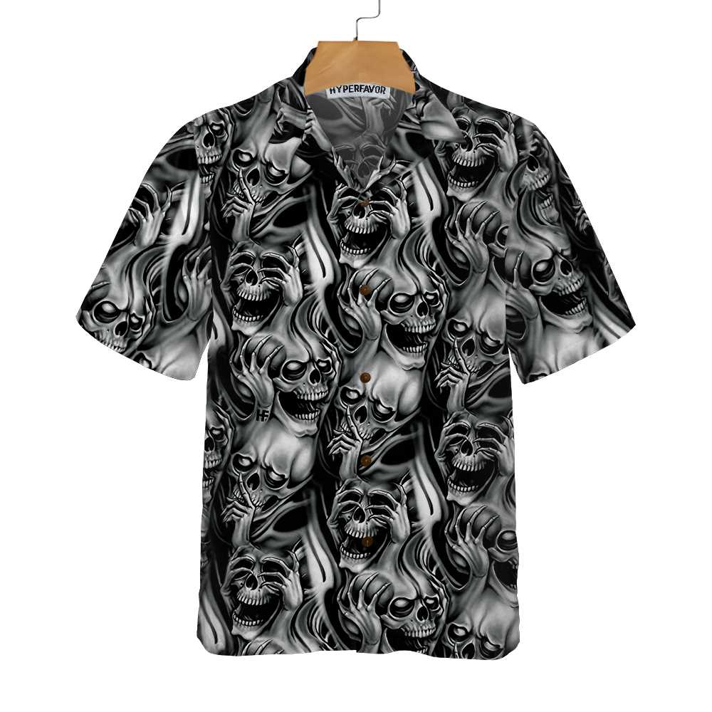 Unique Skull Day Of The Dead Hawaiian Shirt, Black And White Mexican Skull Shirt, Best Day Of The Dead Gift