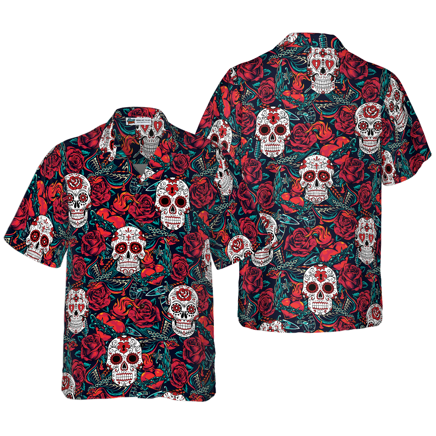 Sugar Skulls And Roses Hawaiian Shirt