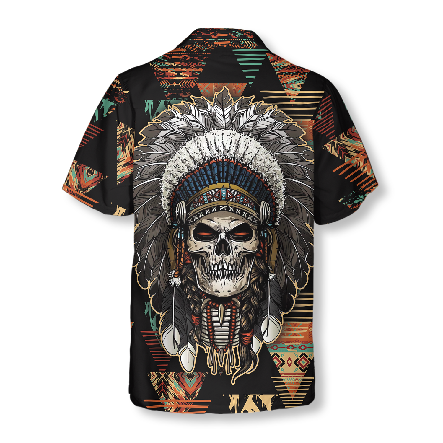Indian Skull With Tribal Ethnic Pattern Hawaiian Shirt