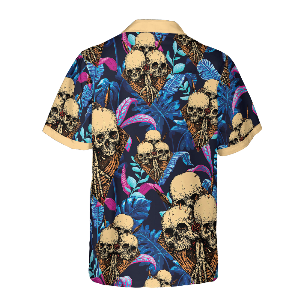 Skull Tropical Palm Leaves Background Hawaiian Shirt