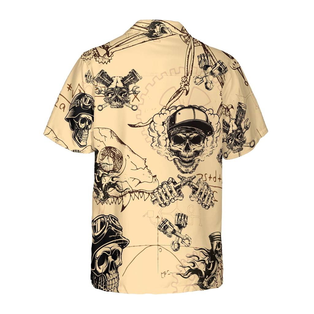 Skull On Retro Mechanism Background Hawaiian Shirt
