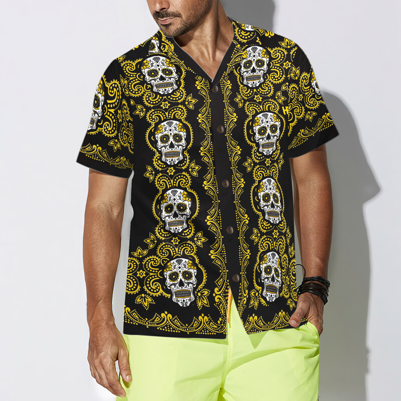 Yellow Sugar Skull Hawaiian Shirt