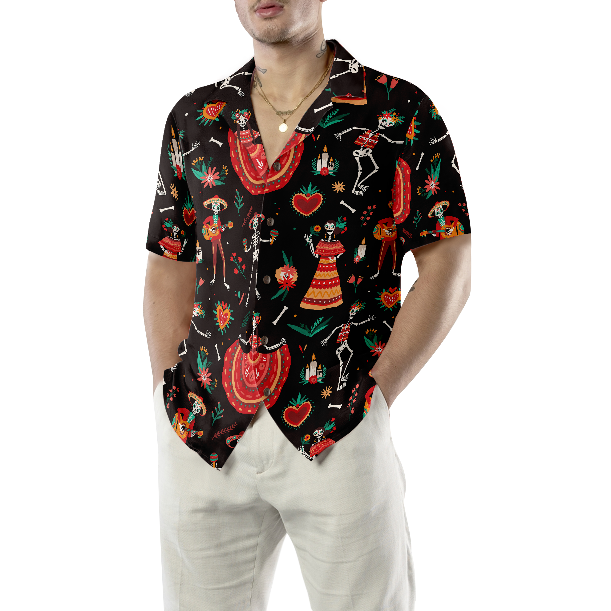 Skull Day Of The Dead Flower Hawaiian Shirt